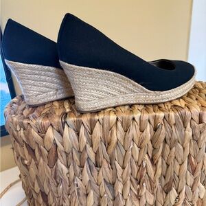 J. Crew Black and Tan Espadrille Wedges